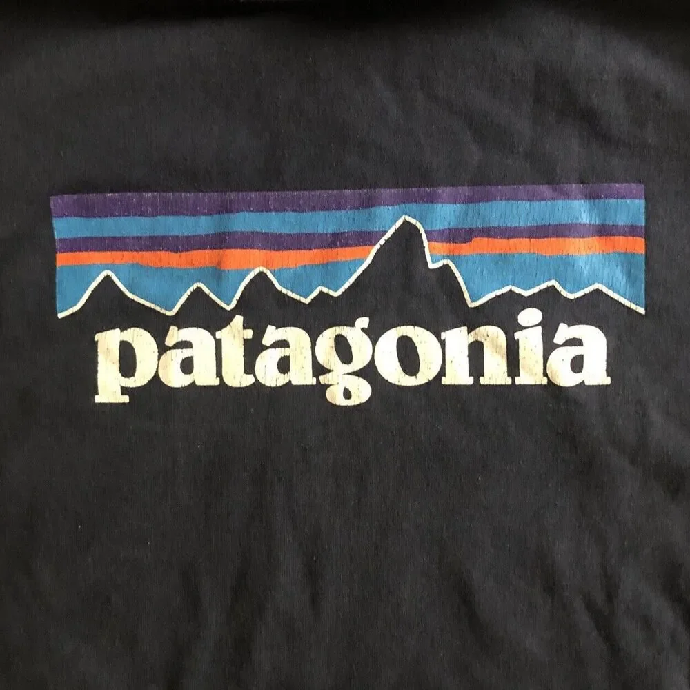Patagonia P-6 Logo Uprisal Hoodie Sweatshirt Sz M Navy Blue Fitz Roy Thrashed